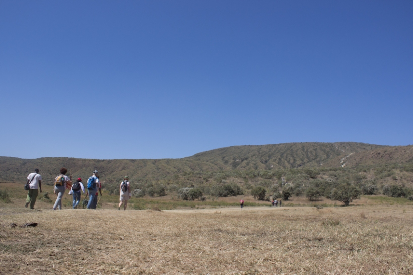 Hikers at the base of Mt. Longonot.